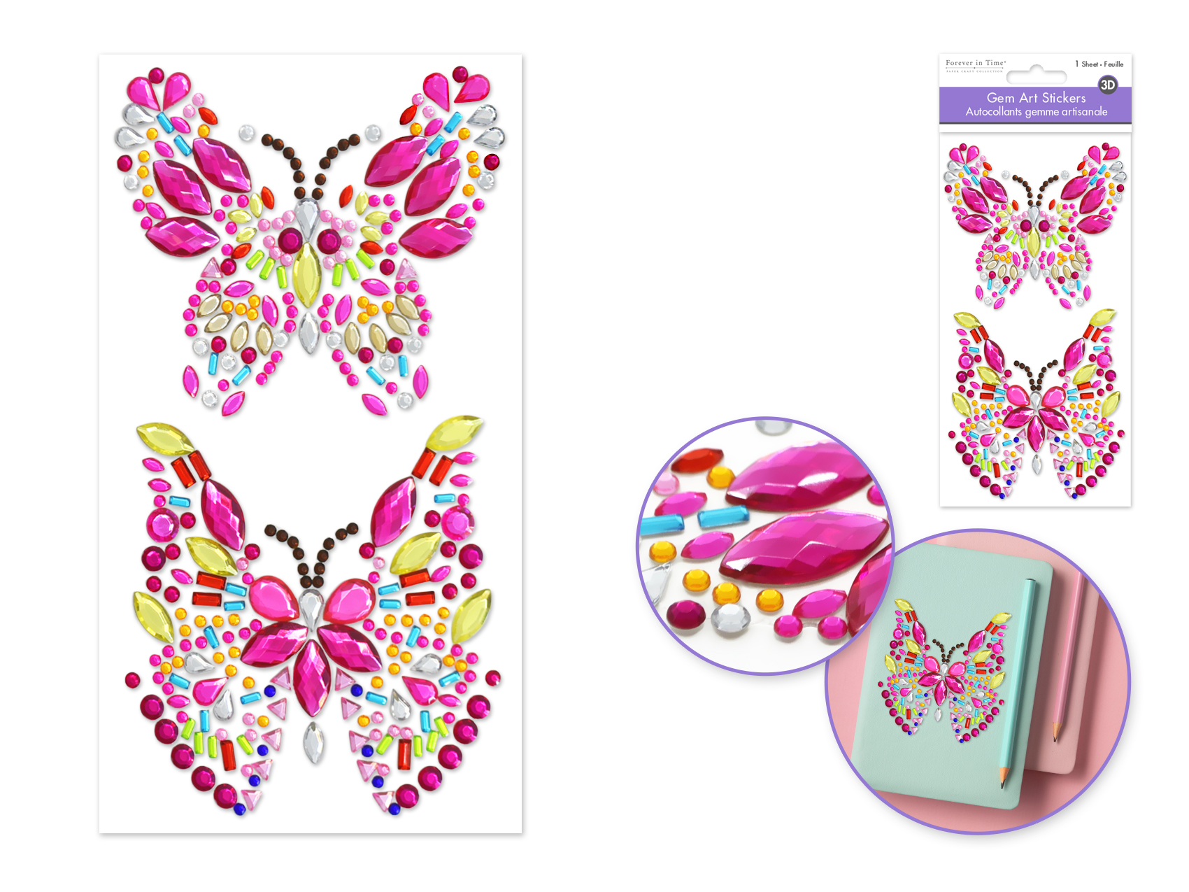 Forever In Time 3D Gem Art Stickers 7.9\"x3.9\"- Butterfly
