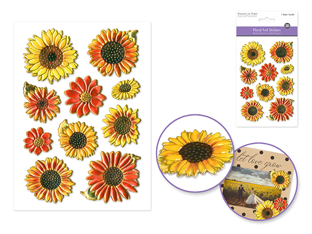 Forever In Time Floral Foil Stickers 3D - Sunflower