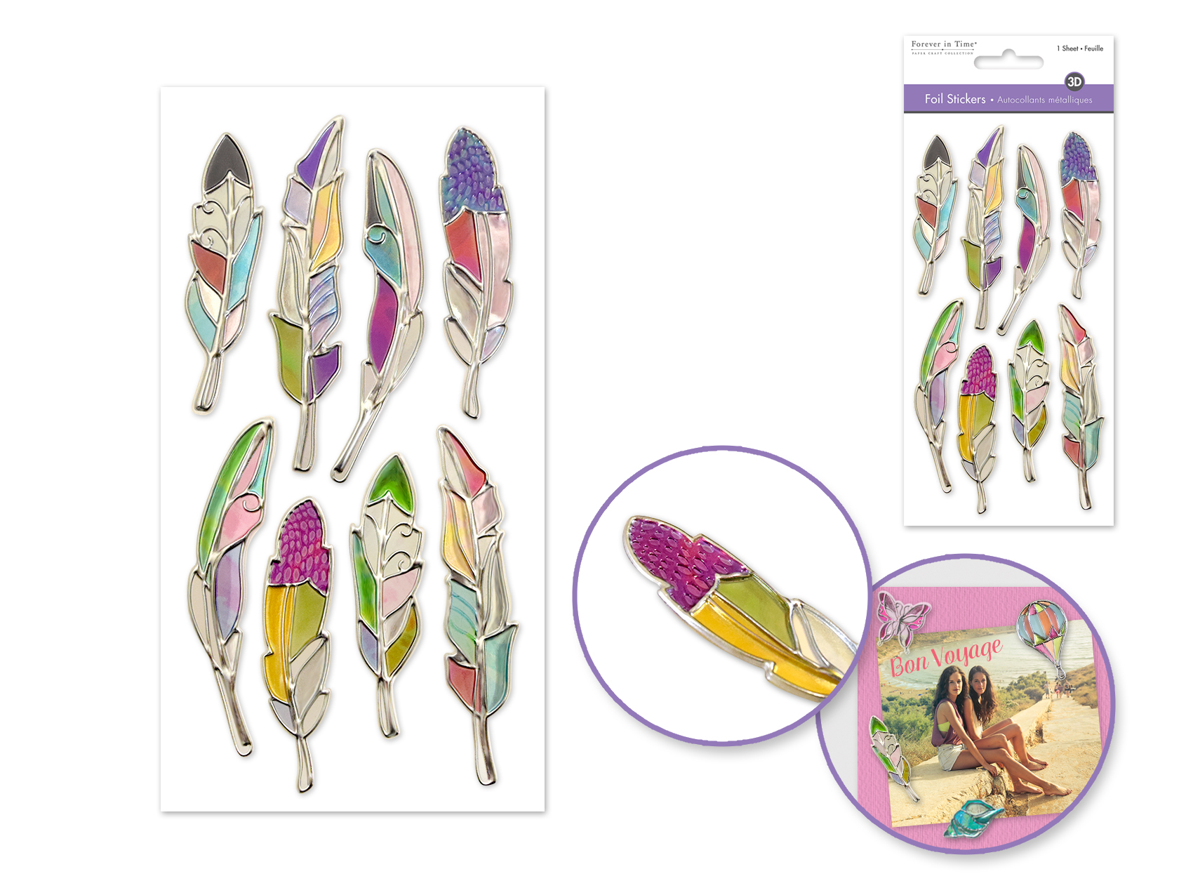 Forever In Time Foil 3D Stickers - Feather