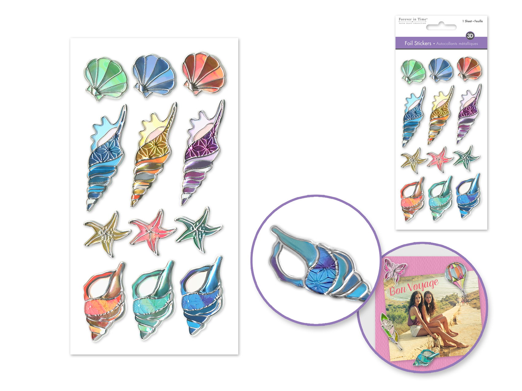 Forever In Time Foil 3D Stickers - Seashell