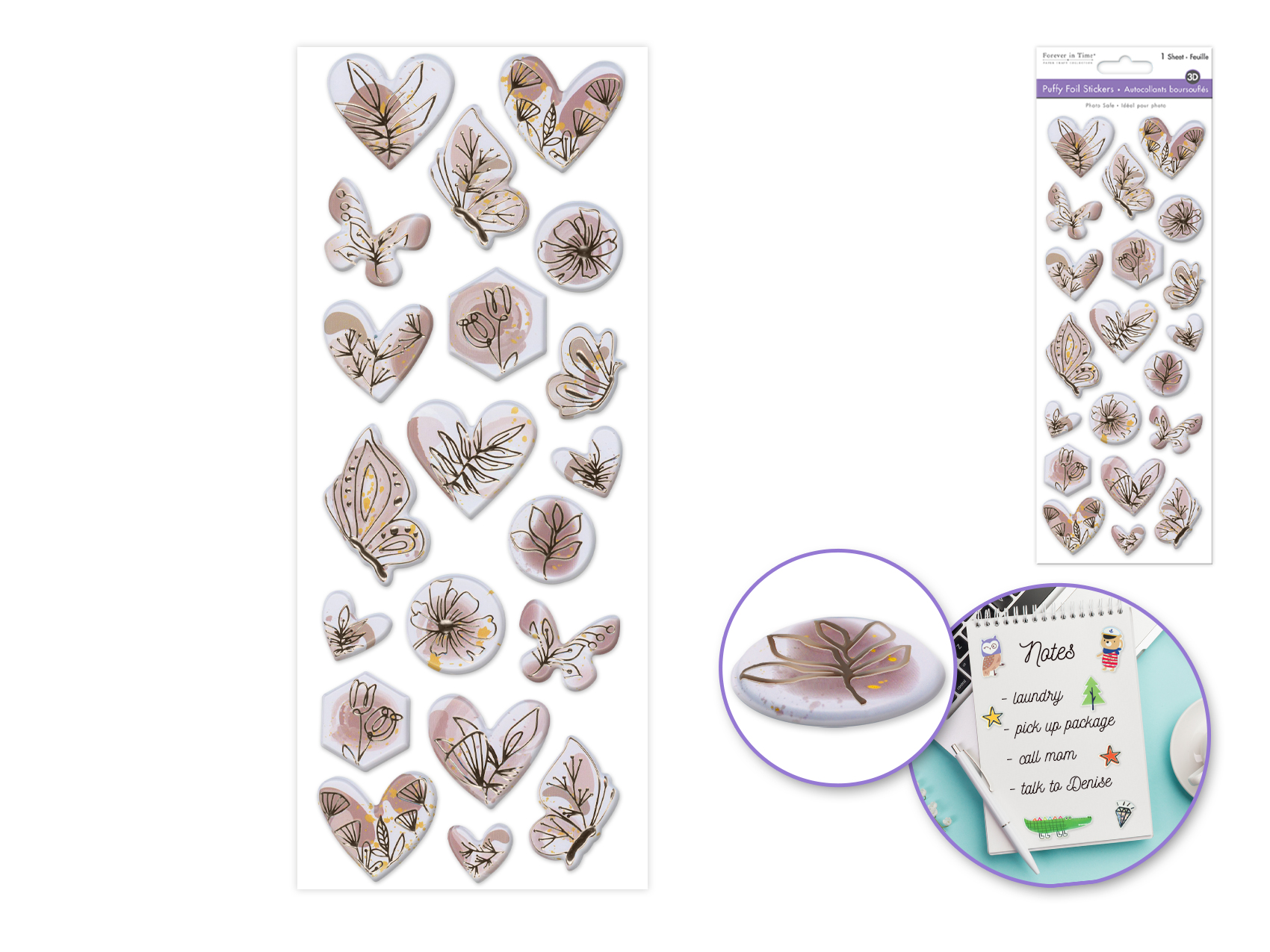 Forever In Time 3D Puffy Foil Stickers - Floral Flair