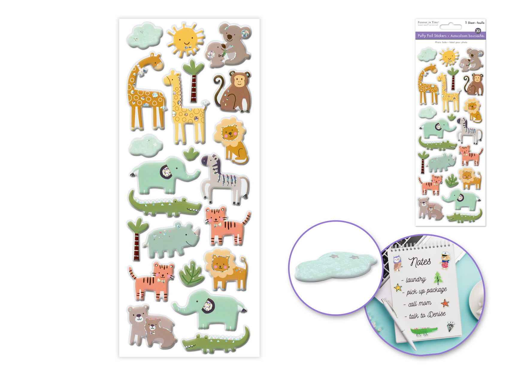 Forever In Time 3D Puffy Foil Stickers - Animal Fun