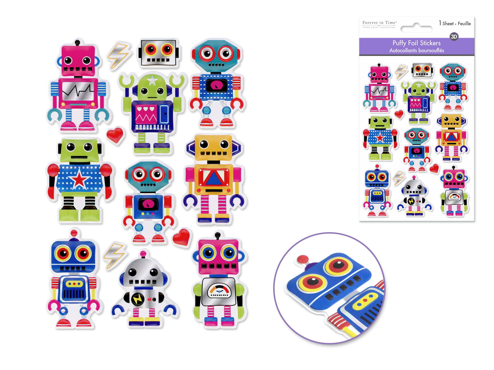 Forever In Time 3D Puffy Foil Stickers - Robots