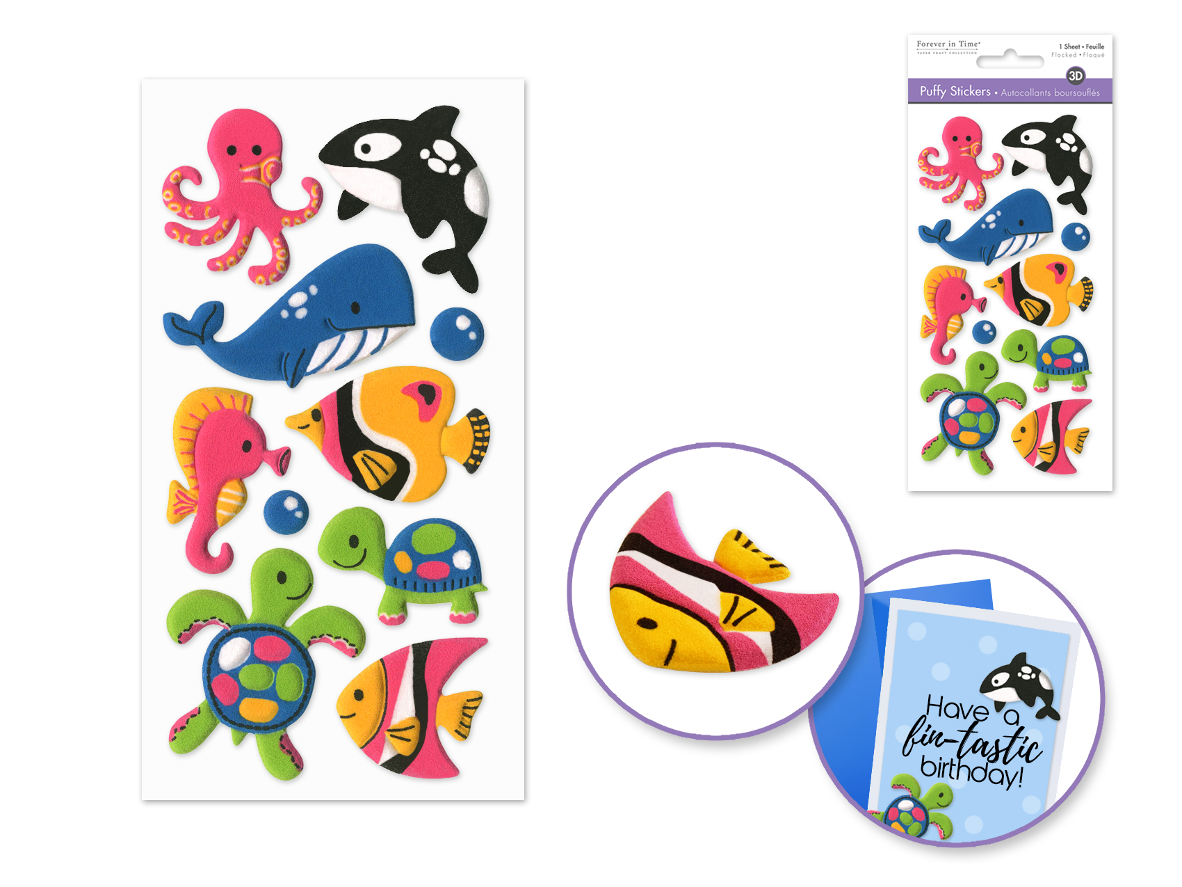 Forever In Time Puffy Flocked 3D Stickers - Sea Creatures
