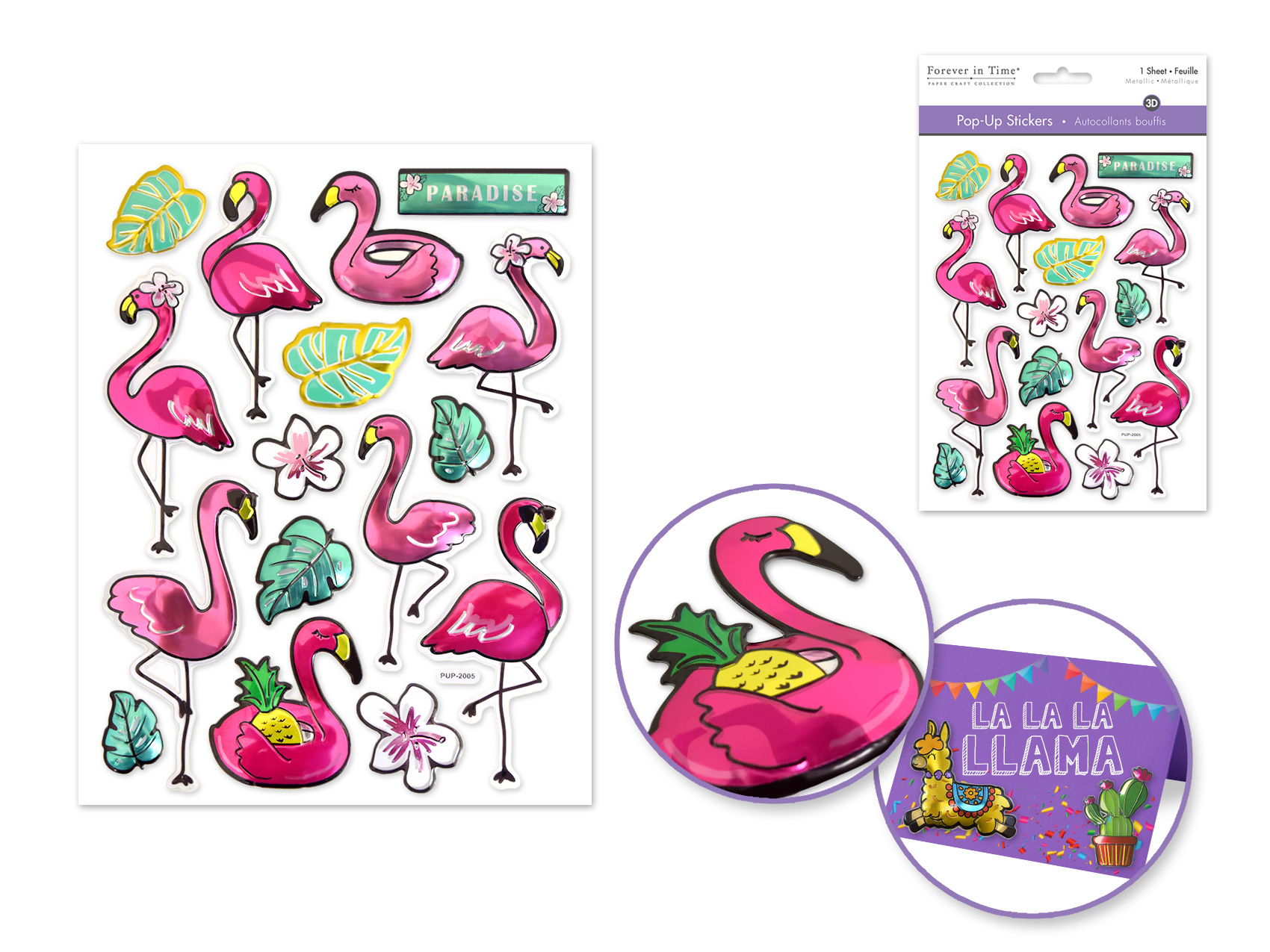 Forever In Time 3D Pop-Up Stickers - Flamingo
