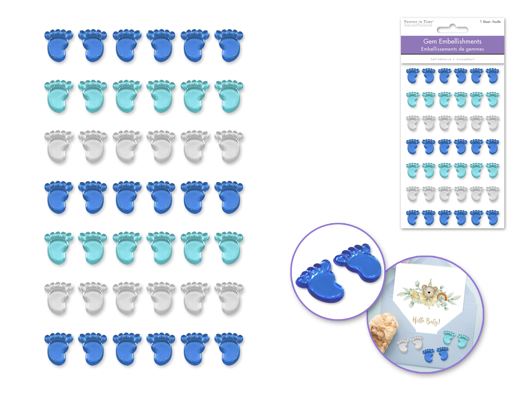 Forever In Time 3D Gem Accents 9.3cm x 15.3cm - Baby Feet Blue