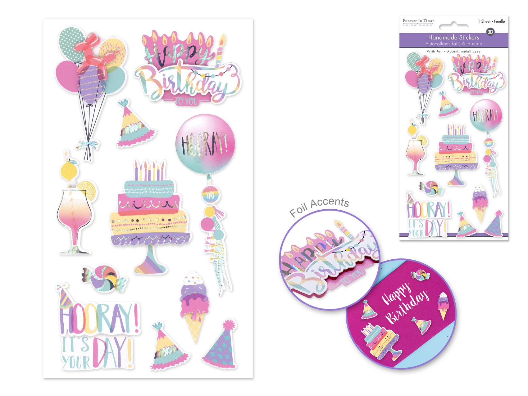 Forever In Time Handmade 3D Diecut Stickers - Birthday