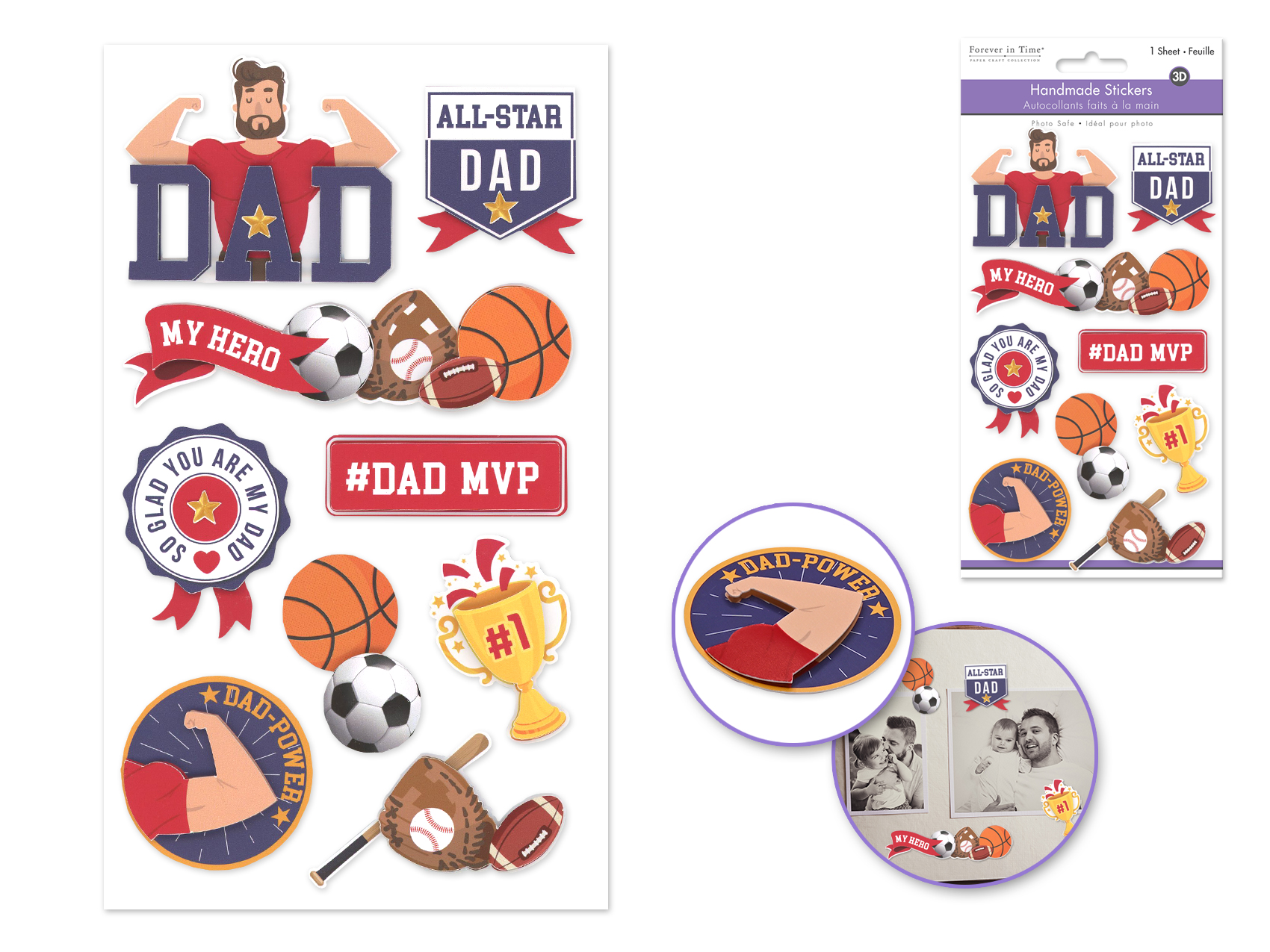 Forever In Time Handmade 3D Diecut Stickers - All-Star Dad
