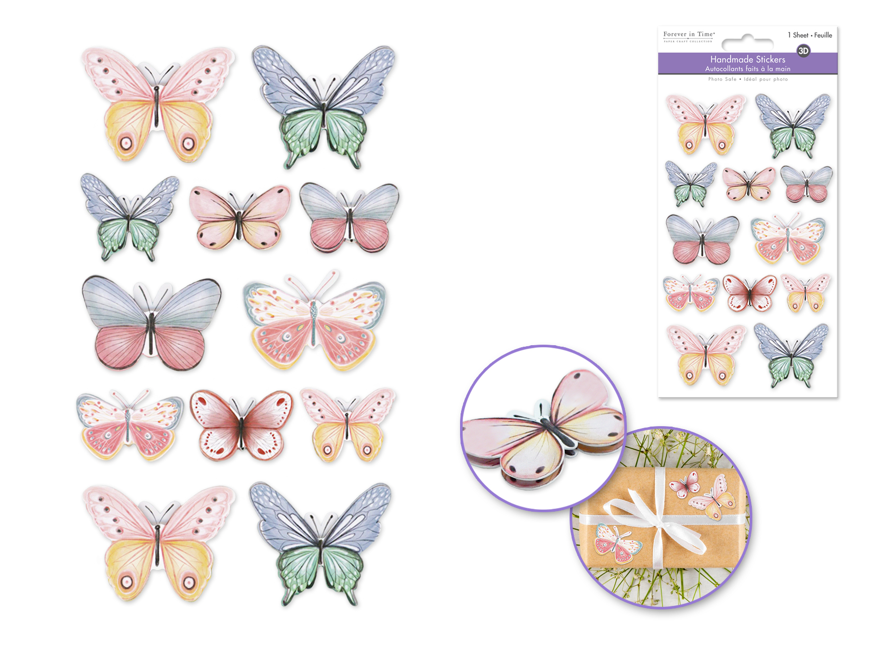 Forever In Time Handmade 3D Diecut Stickers - Butterflies Pastel