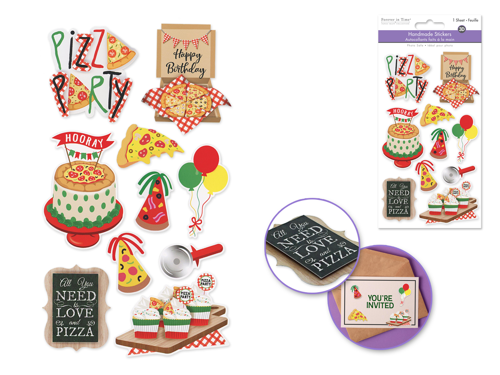 Forever In Time Handmade 3D Diecut Stickers - Pizza Party