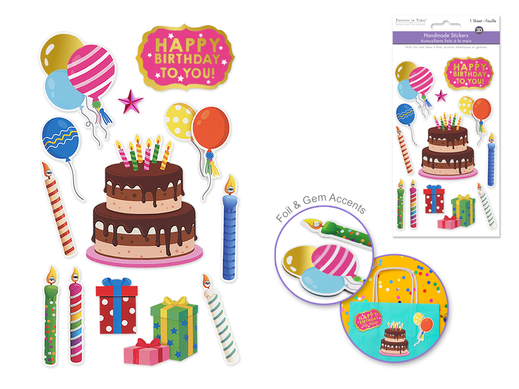 Forever In Time Handmade 3D Diecut Stickers - Happy Birthday