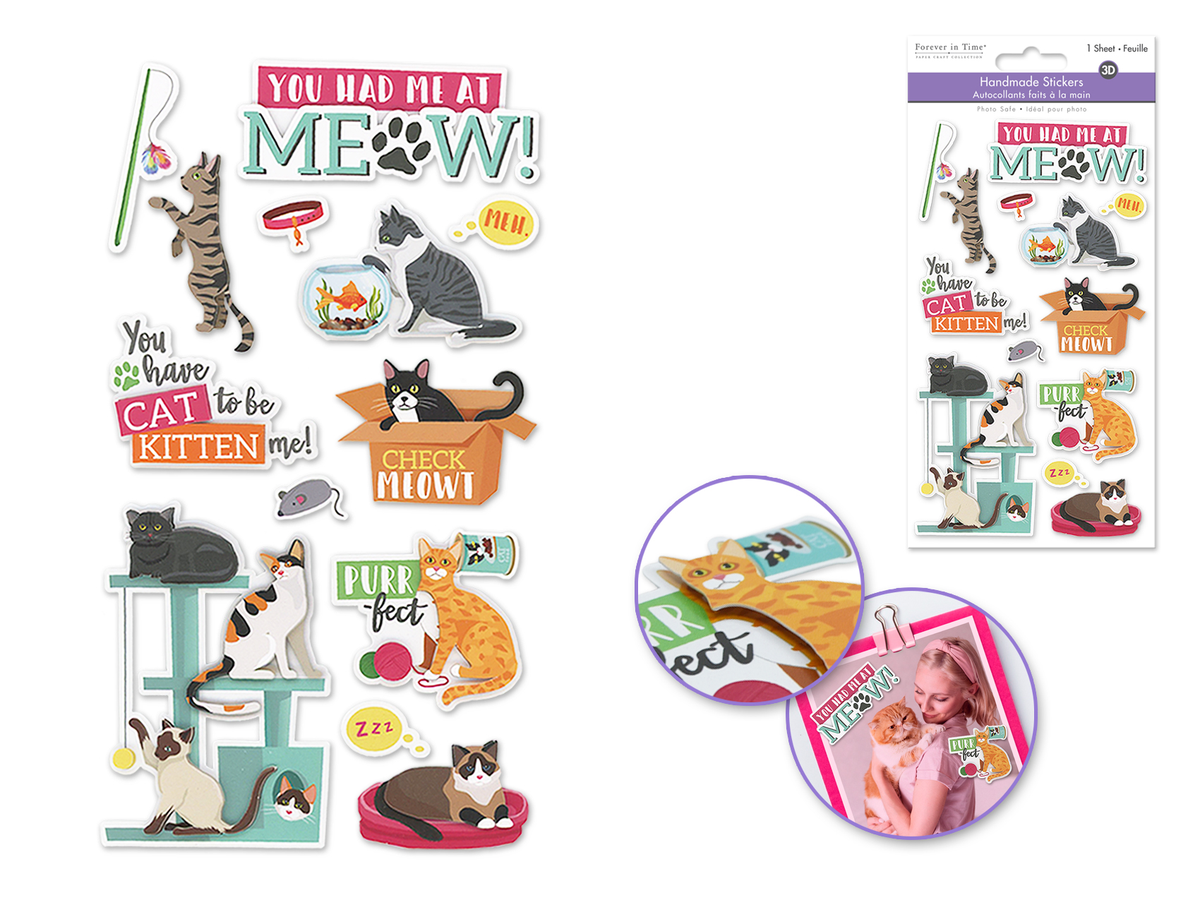 Forever In Time Handmade 3D Diecut Stickers - Cat World