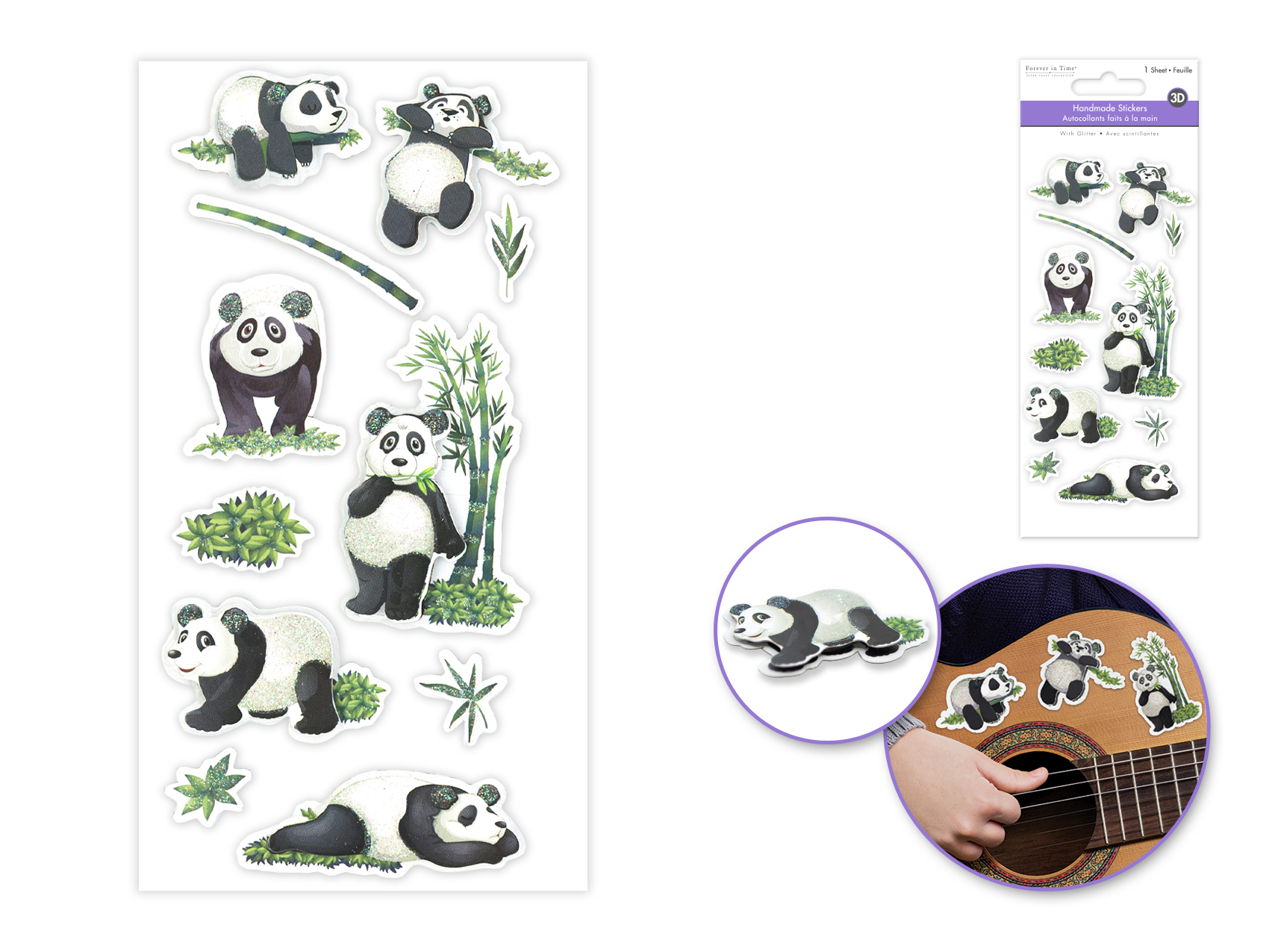 Forever In Time 3D Handmade Glitter Stickers - Pandas