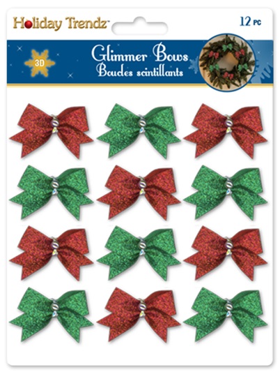 Holiday Trendz Glimmer Bows 12pc - Red/Green