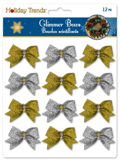 Holiday Trendz Glimmer Bows 12pc - Gold/Silver
