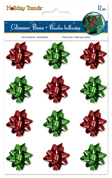 Holiday Trendz Glimmer Bows 12pc 1\"- Red/Green