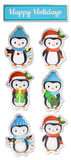 Forever In Time Holiday Trendz Foil Stickers w/gems - Penguins