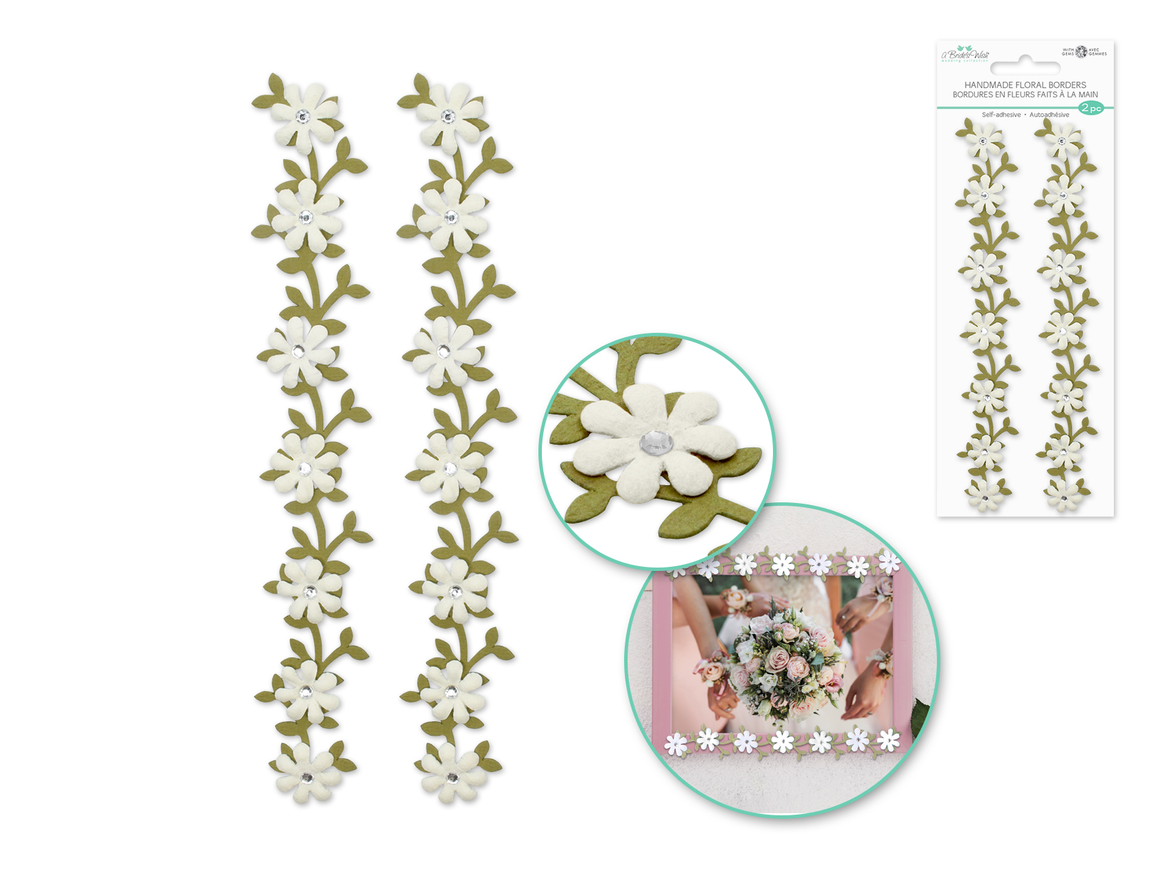 Forever In Time Handmade Paper Floral Border Vine 2pc - White