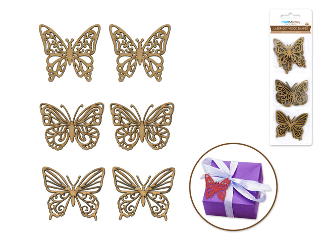 Craft Medley Laser Cut Ornate Wood Shapes 6 pc - Butterfly