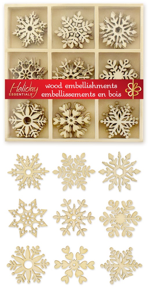 Holiday Wood: 45pc Mini Wood Emb in 9-Comp Box - Snowflakes