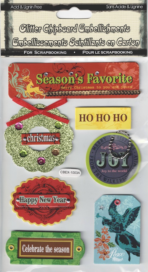 Glitter Chipboard Embellishments - Xmas HO HO HO