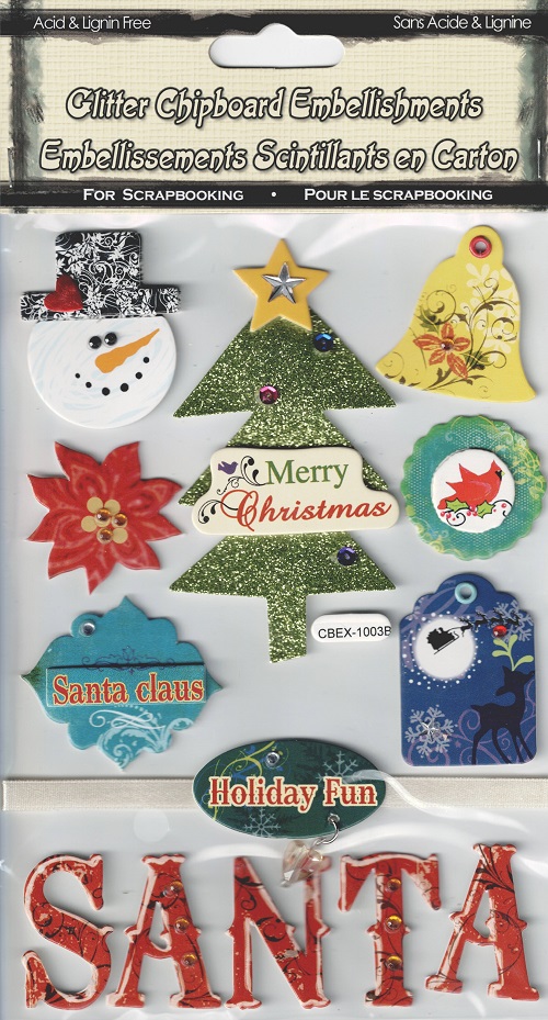 Glitter Chipboard Embellishments - Xmas Santa