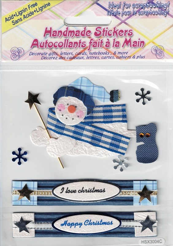 Handmade 3D Stickers - Snowman - I Love Christmas