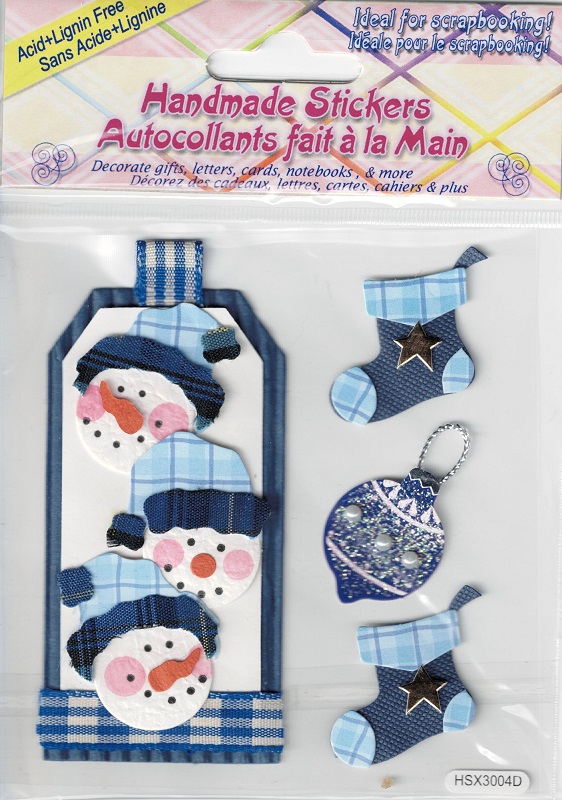 Handmade 3D Stickers - Snowman - Tag and Stockings